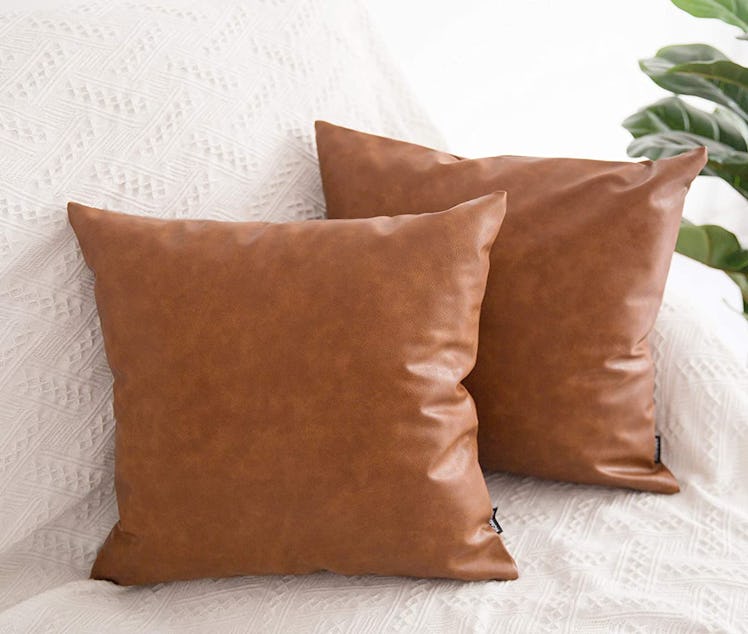 HOMFINER Faux Leather Throw Pillow Covers (2-Pack)