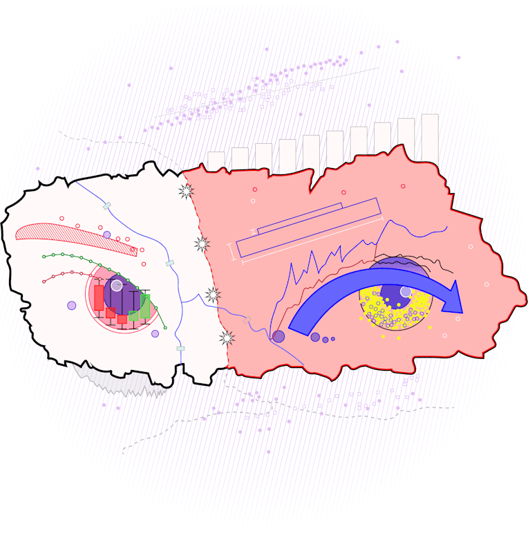 Eyes illustrated with various graphs.