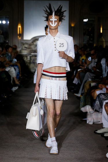A model with an anchor on their face at the Thom Browne spring 2023 menswear showing
