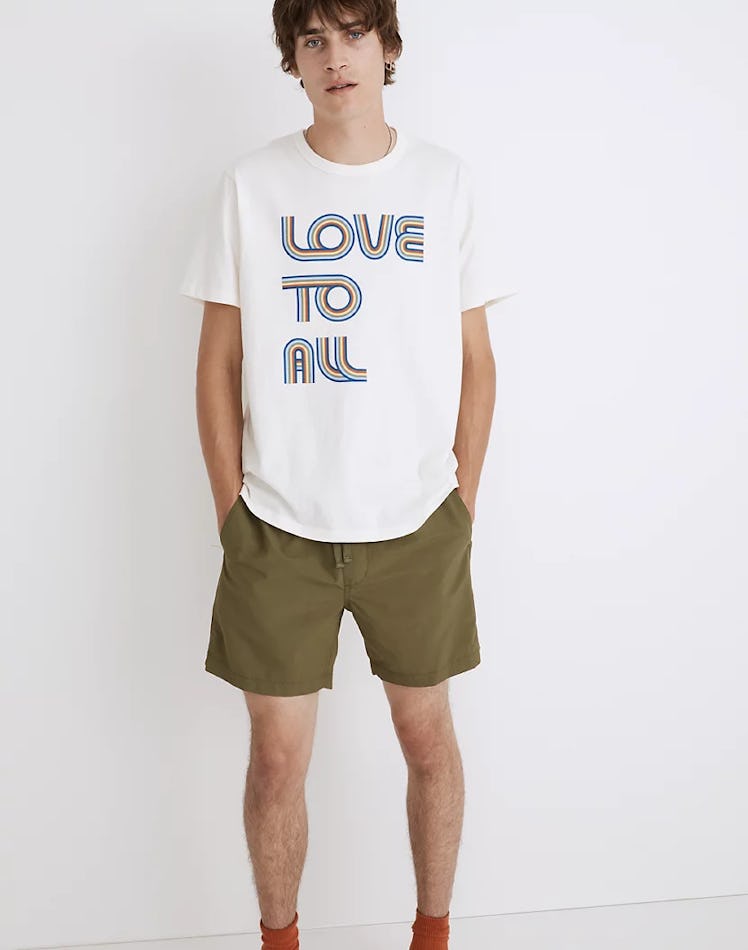 a T-shirt from Madewell, a brand that supports LGBTQ+ communities