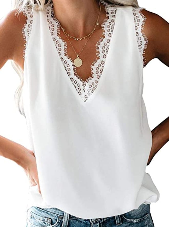 lime flare Lace Trim Tank Top