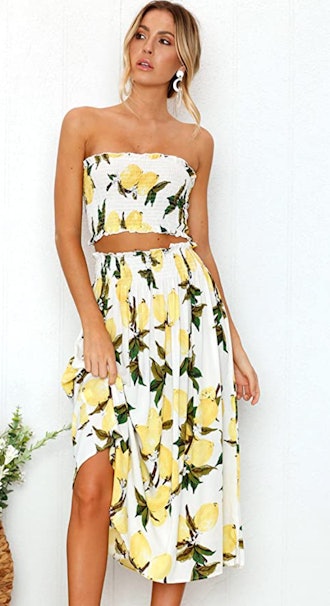 Angashion Floral Crop Top Maxi Skirt Set