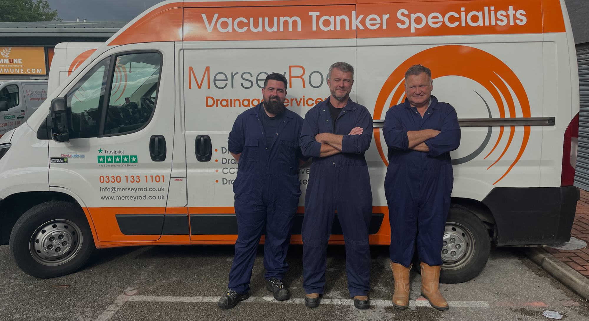  Mersey Rod Drainage crew in front of their van