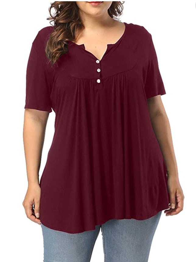 ALLEGRACE Henley Button Up Tunic Top