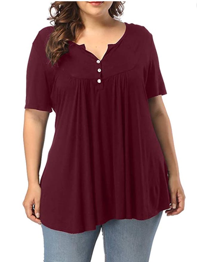 ALLEGRACE Henley Button Up Tunic Top