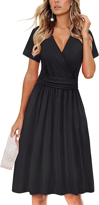 OUGES Short Sleeve Dress with Pockets