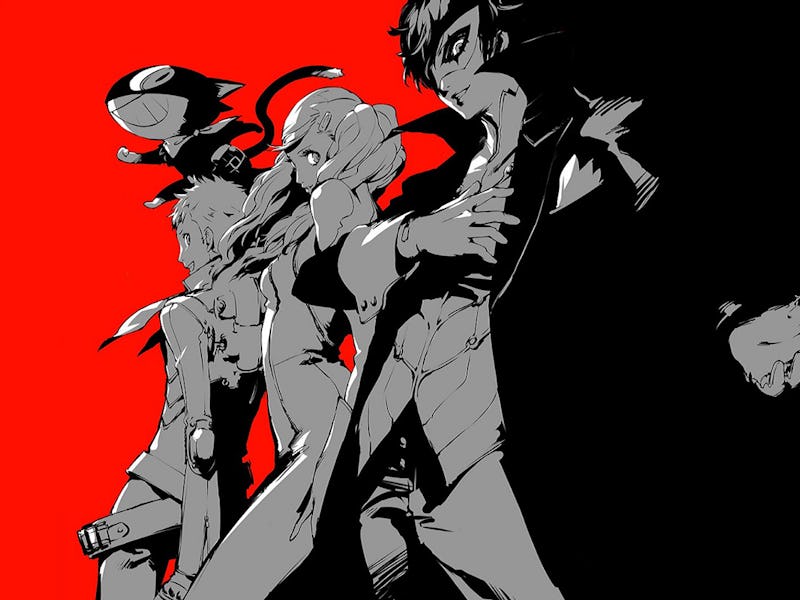 Persona 5 characters on red banner