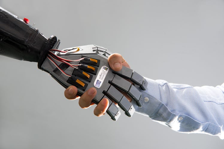 Handshake of a robot and a human