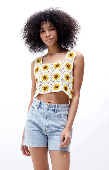 Pacsun's summery, crocheted vest with sunflower pattern.