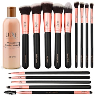 Luxe Premium Makeup Brushes Set with Brush Cleaning Solution (14-Pieces)
