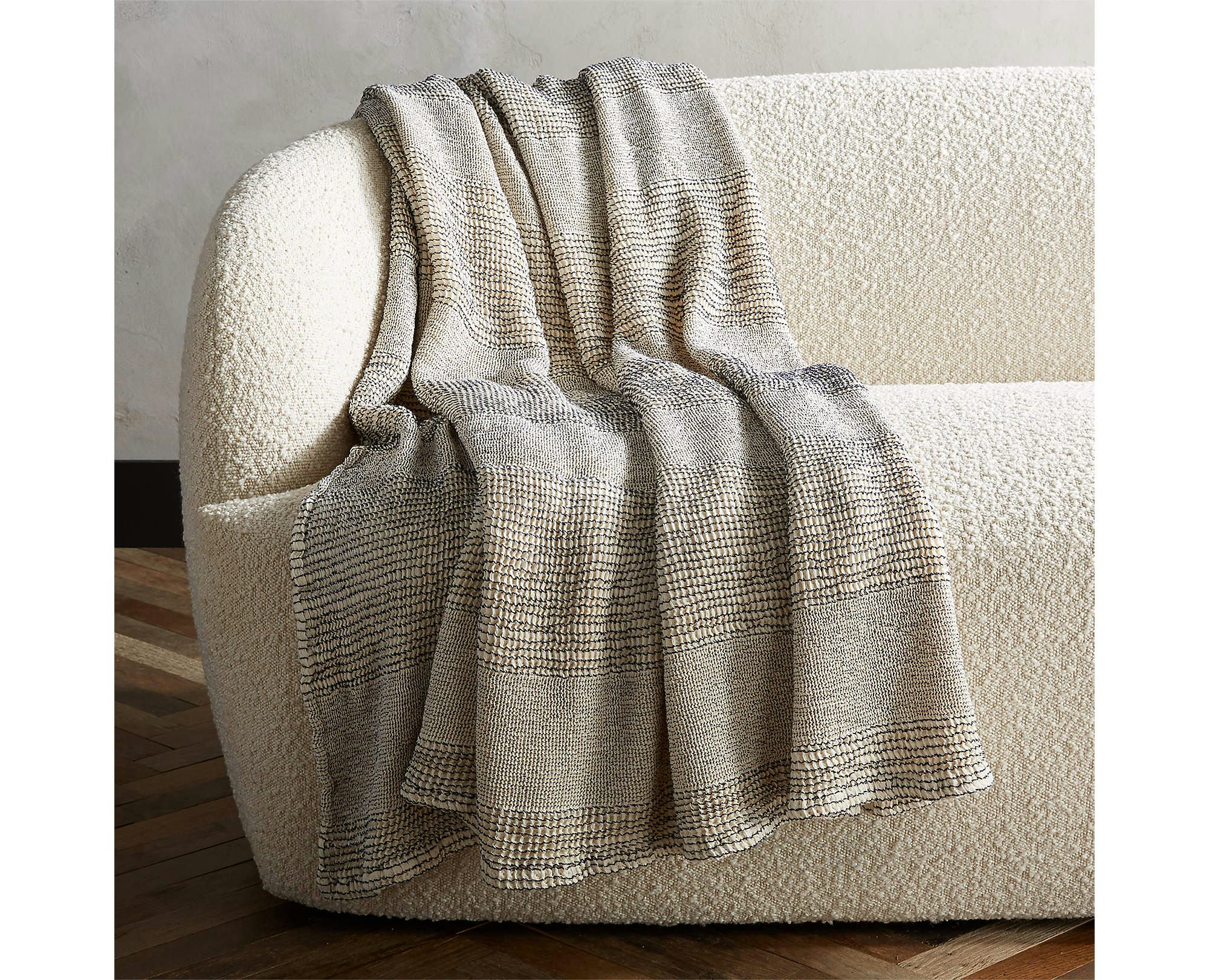 waffle black and white throw on couch