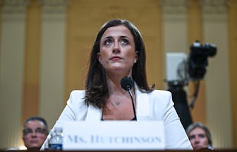 Cassidy Hutchinson, a top former aide to Trump White House Chief of Staff Mark Meadows, testifies du...