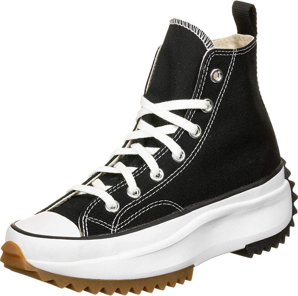 converse high top run star sneakers in black and white