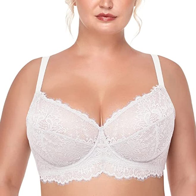 HSIA Women Minimizer Unlined Underwire Bra Eyelash Lace Unpadded