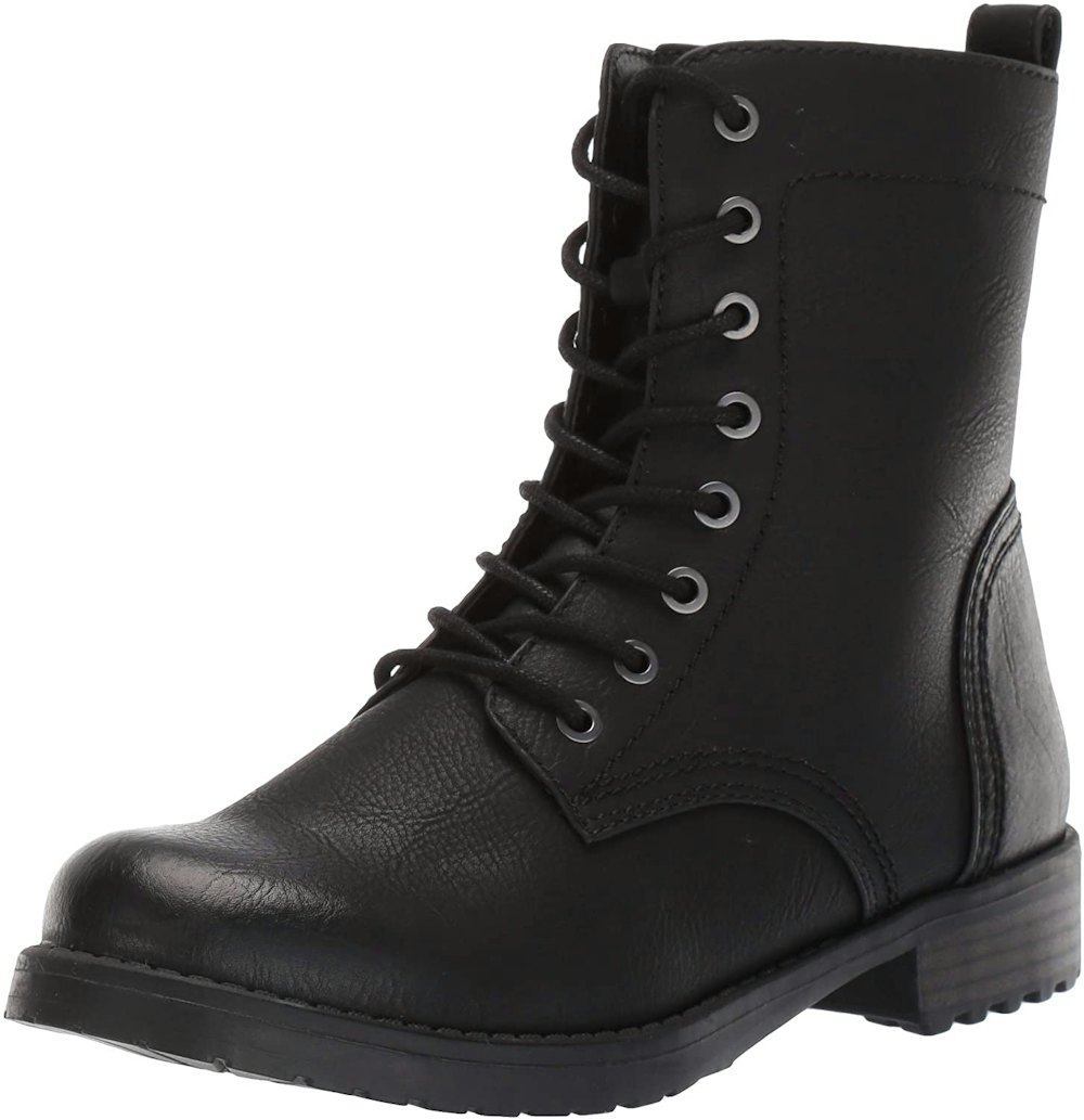black lace-up combat boots
