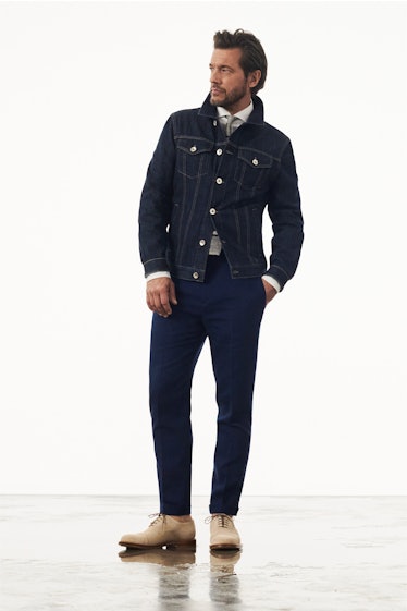 A model wearing a Brunello Cucinelli denim outfit at the Men’s Fashion Week Spring 2023
