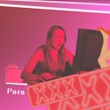 Photo illustration of woman horrified by online porn discovery