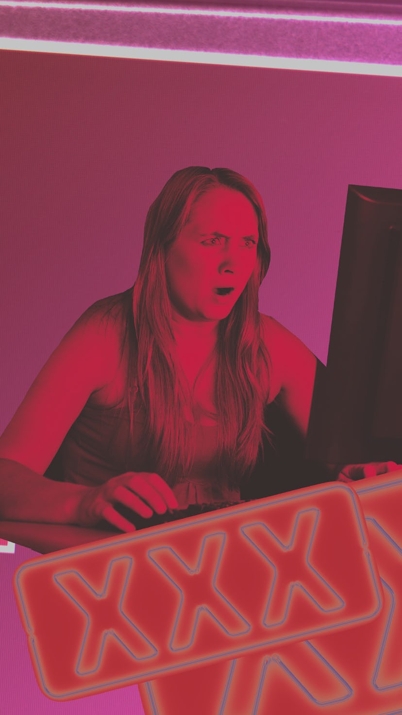 Photo illustration of woman horrified by online porn discovery