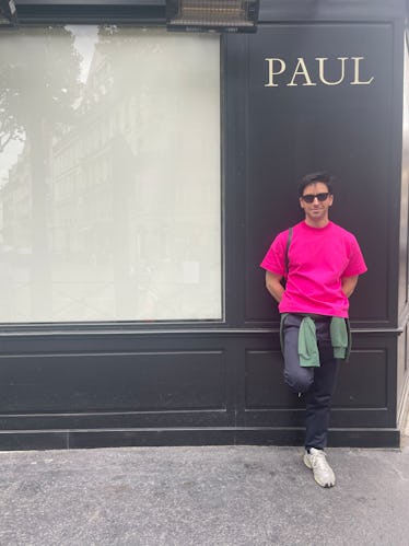 Comedian Paul W. Downs Shares His First Fashion Show Experience 7 Paul W Downs standing in front of a building that says paul