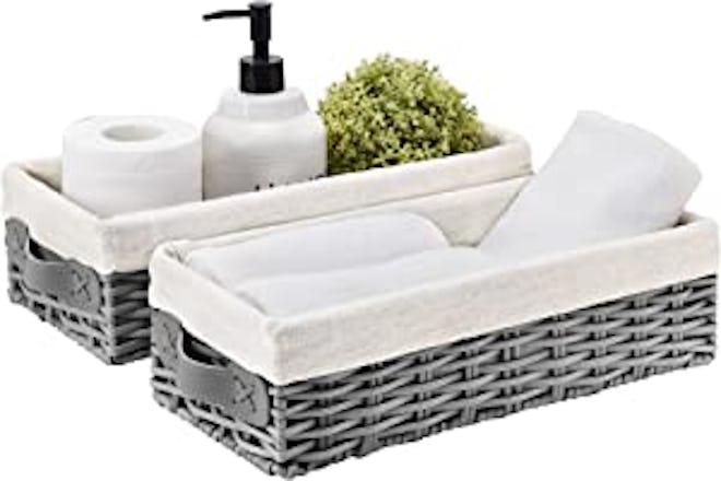 wicker bathroom storage baskets