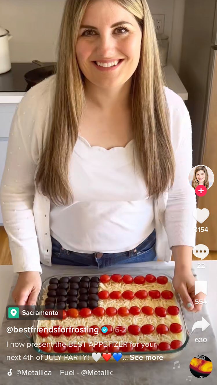 A woman shows off her Fourth of July recipes from TikTok, which includes a flag bean dip. 
