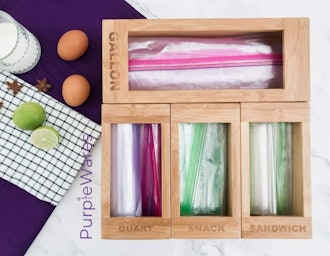 PurpleWares Bamboo Food Storage Bag Holders