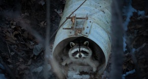 A raccoon in a tunnel