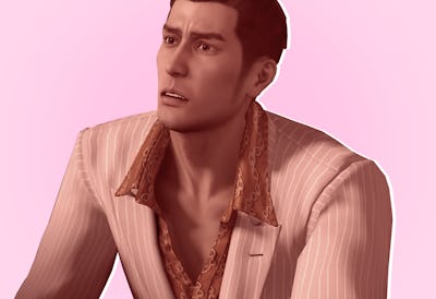 Kiryu from the Yakuza video game with a pink color filter