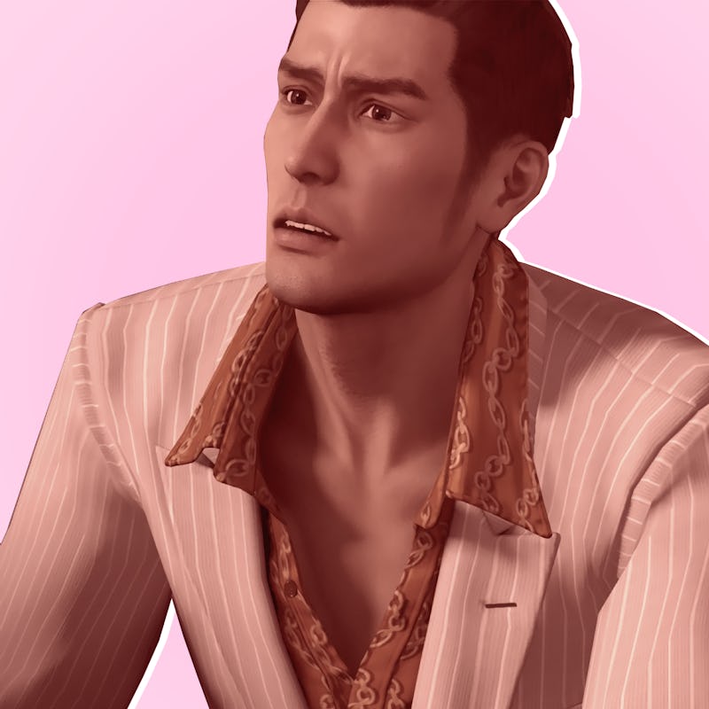 Kiryu from the Yakuza video game with a pink color filter