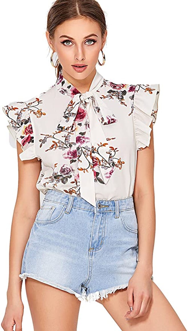 Romwe Bow Tie Blouse