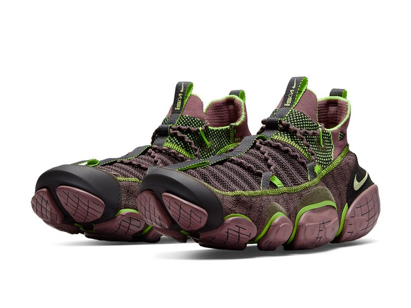 Nike ISPA Link modular sneaker in burgundy and neon green