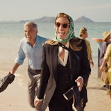 George Clooney and Julia Roberts on a beach in 'Ticket to Paradise'