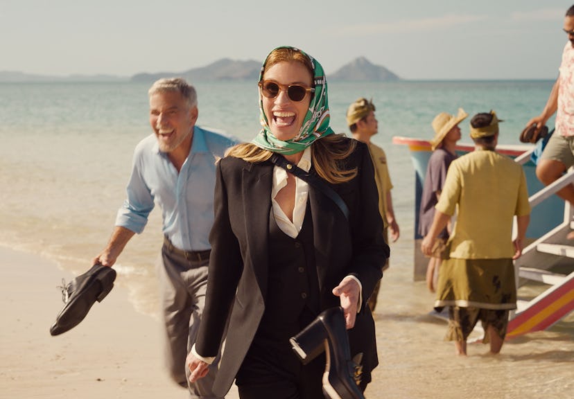 George Clooney and Julia Roberts on a beach in 'Ticket to Paradise'