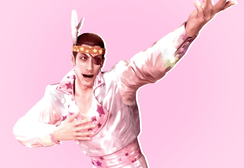 Goro Majima in his “24 Hour Cinderella” karaoke outfit from Yakuza 0.