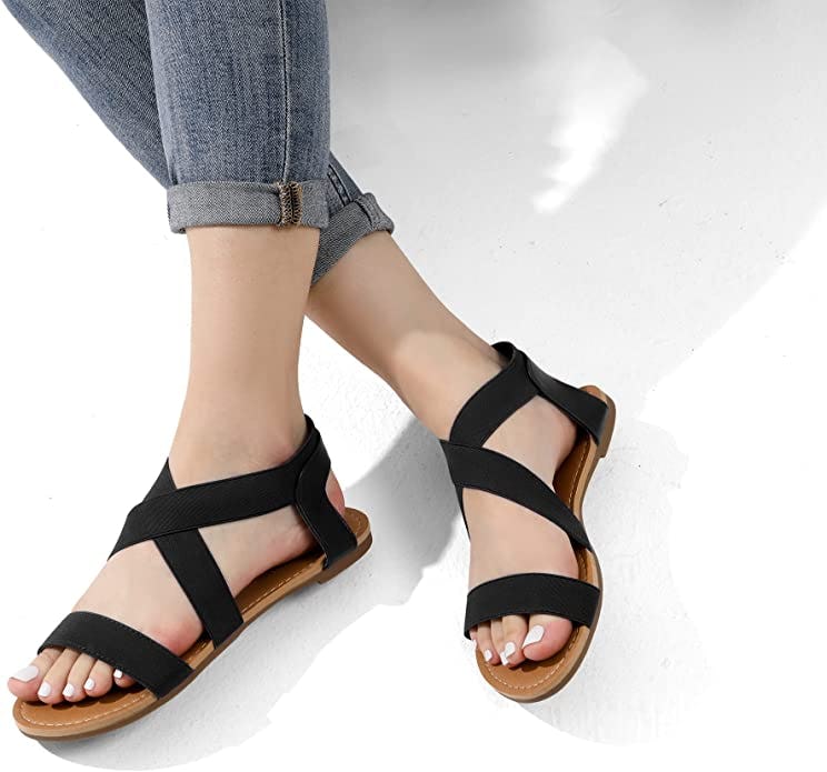 DREAM PAIRS Elastic Ankle Strap Flat Sandals