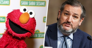 side by side of Elmo from Sesame Street and Texas Republican Senator Ted Cruz