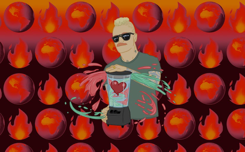 Illustration of the Eve 6 Guy Max Collins with world on fire graphics