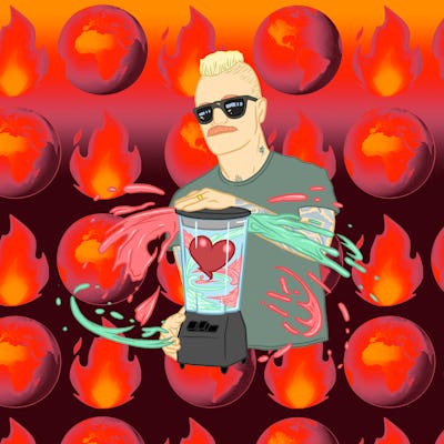 Illustration of the Eve 6 Guy Max Collins with world on fire graphics