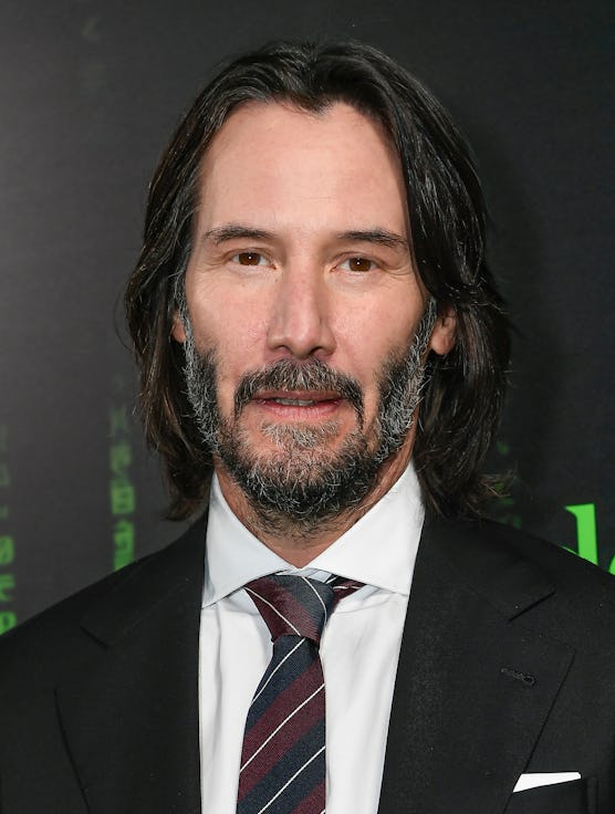 Full-profiled Keanu Reeves with his ultimate medium-sized patchy beard