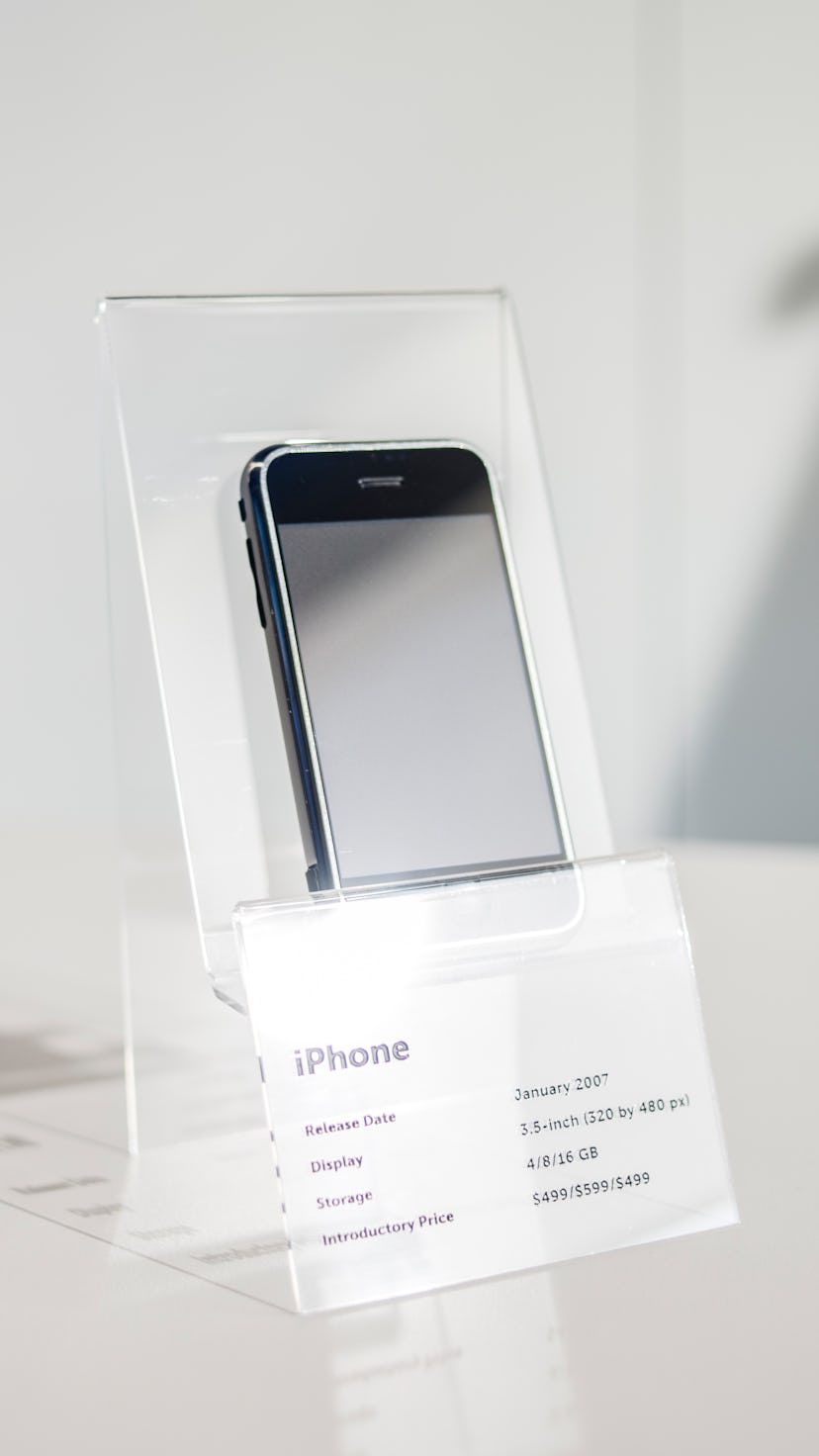 An original iphone on display at the apple museum in Kiev.