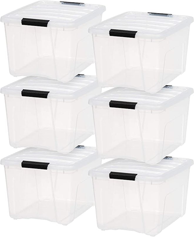 Storing baby clothes in the basement requires weathertight bins, like this set from IRIS USA.