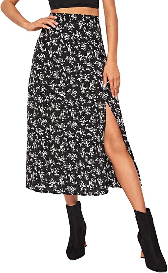 Floerns Split A Line Midi Skirt