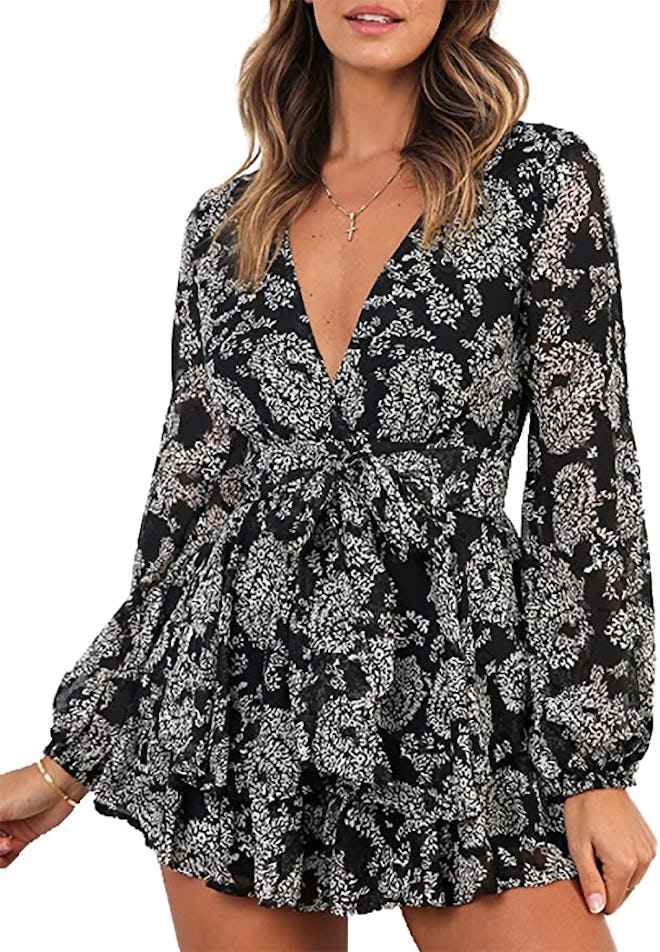 Relipop Tie Waist Ruffle Hem Romper