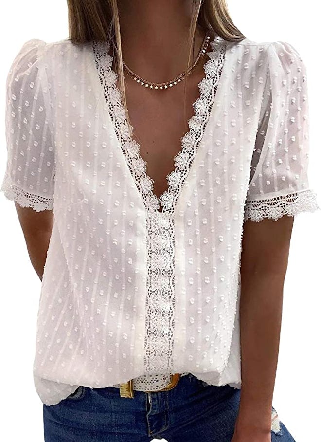 Dokotoo V Neck Lace Blouse