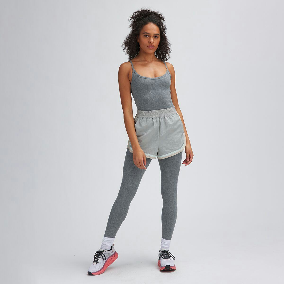 model wearing the basin and range knit jersey one piece in gray