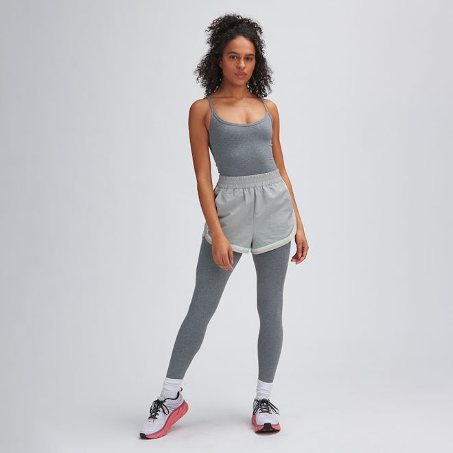 model wearing the basin and range knit jersey one piece in gray