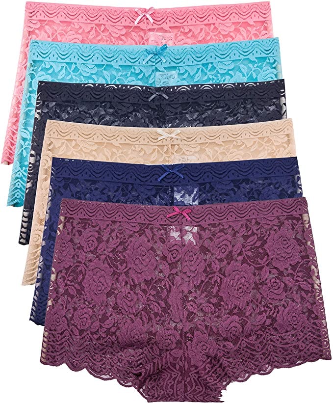 Barbra&rsquo;s Lingerie Lace Boyshort Panties (6-Pack)