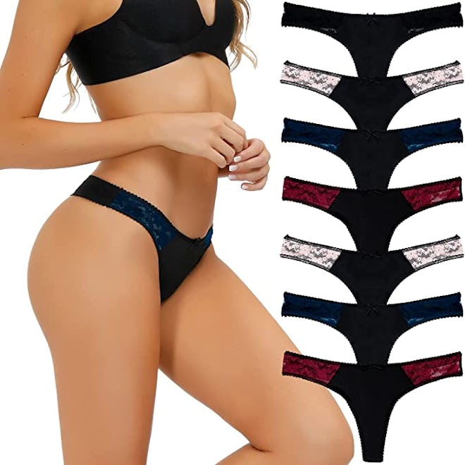 LYYTHAVON Nylon Lace Thongs (7-Pack)