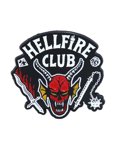 'Stranger Things' merch for Season 4 includes a Hellfire Club enamel pin. 
