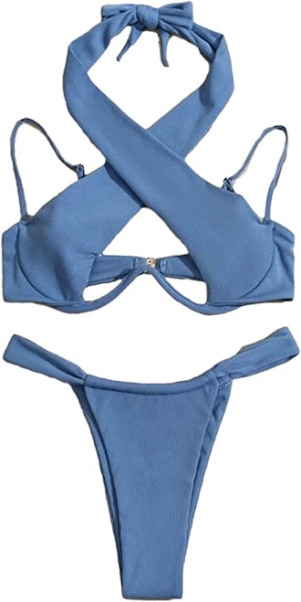 Lilosy Underwire Cut-Out Halter Bikini Swimsuit Set